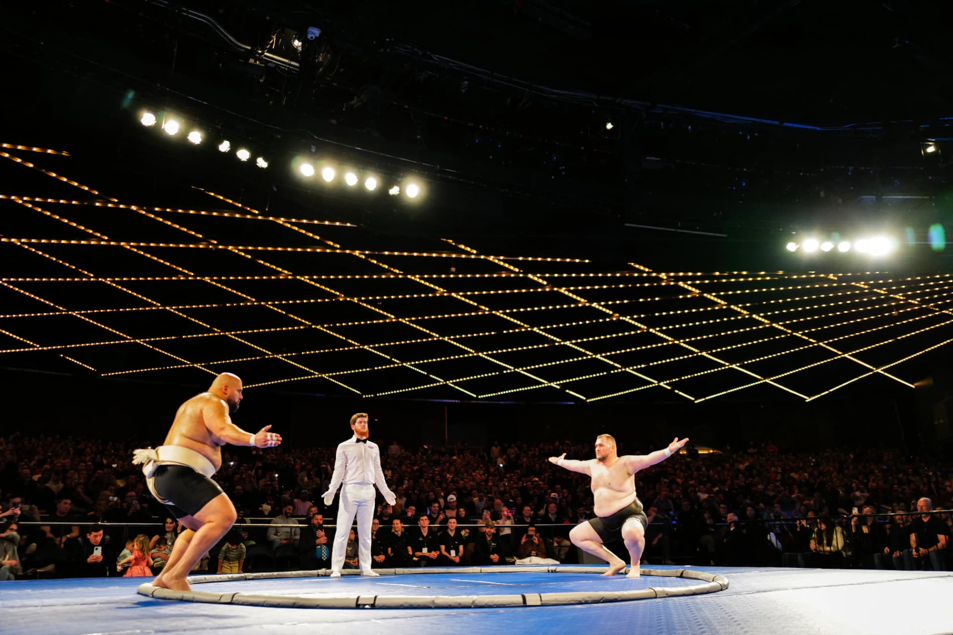 World Championship Sumo bout under the arena lights at Madison Square Garden